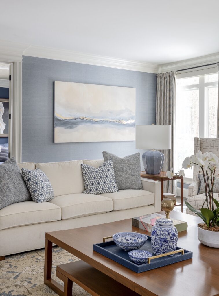 Westgate Rd, Wellesley Interior Design, Blue and White Living Room